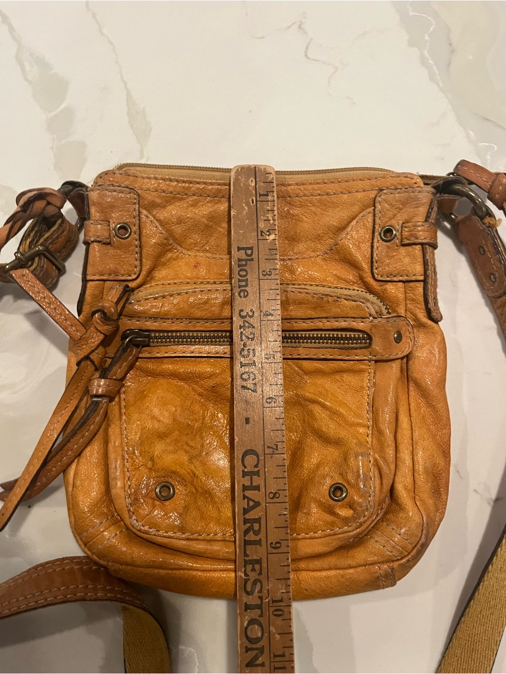 Fossil Tan Mustard Color Leather Crossbody Bag - Picture 6 of 6